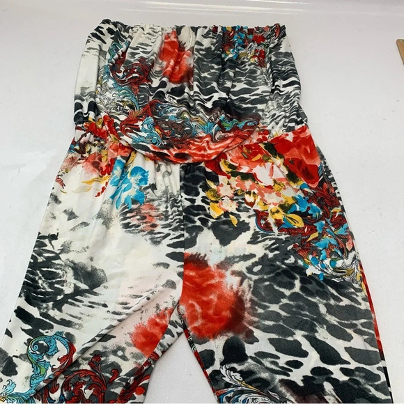 Kiss & Fly Strapless Jumpsuit Large Stretch Knit Colorful Mix Print Cinch Waist - Picture 6 of 12